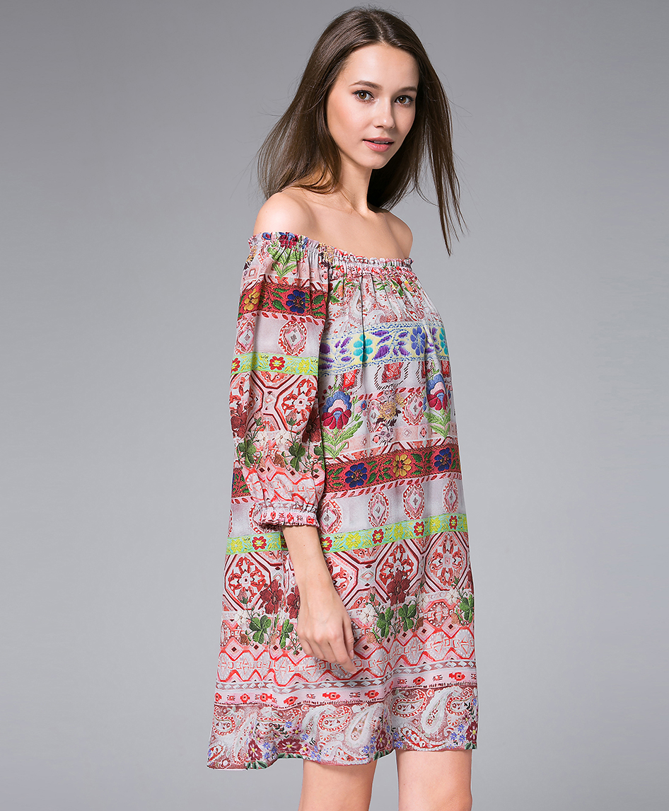 Dress - Printed off-the-shoulder silk crepe mini dress